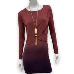 Gypsy 05 Long Sleeve Ombré Faux Wrap Cocktail Mini Dress